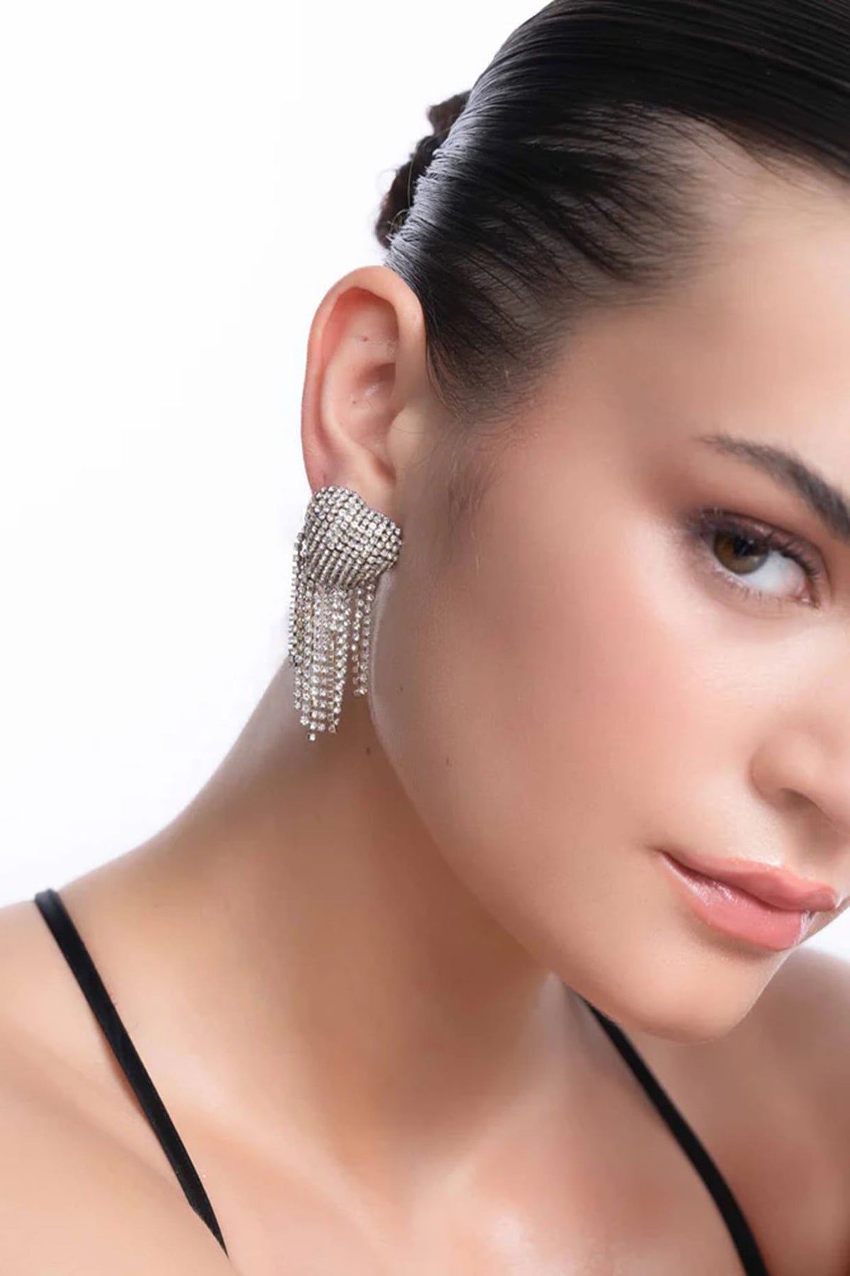 Silver Plated Chaton Stone Dangler Earrings