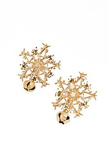 Gold Plated Faux Pearl & Mirror Work Stud Earrings