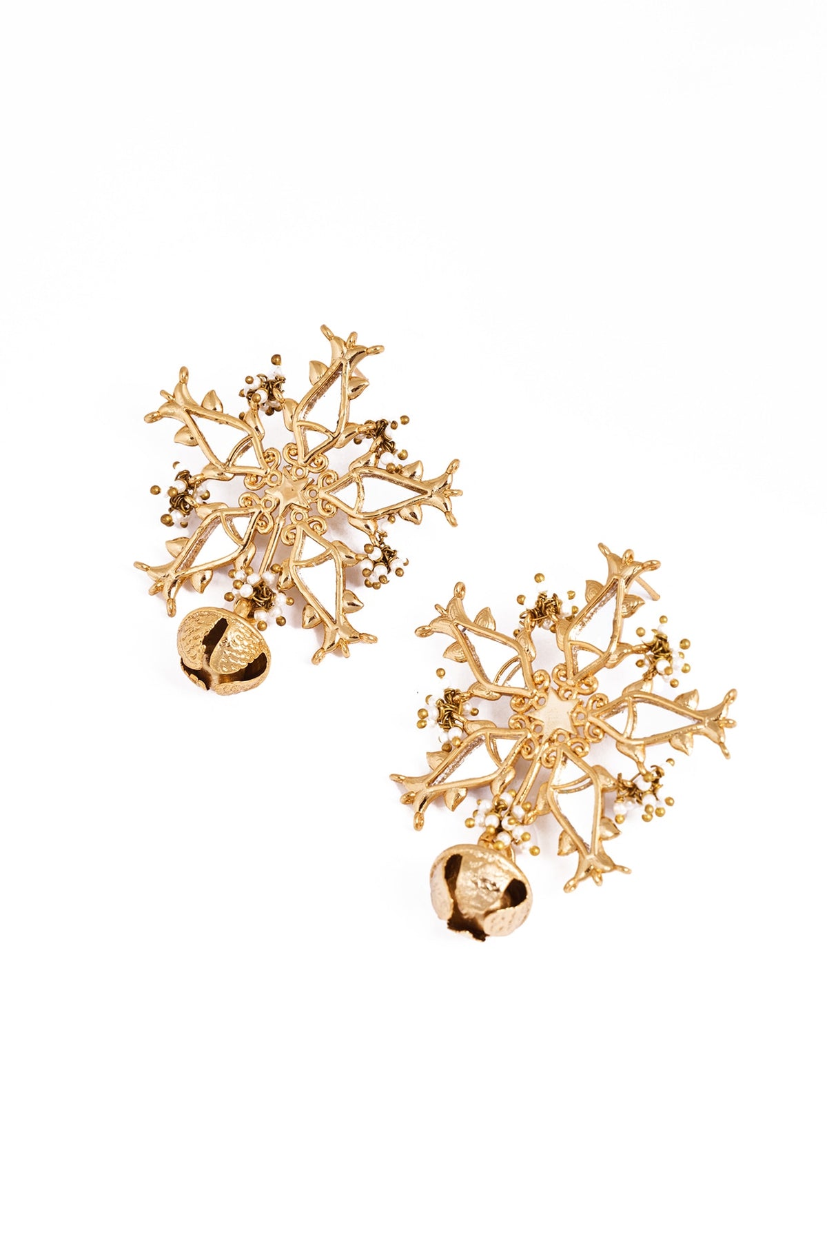 Gold Plated Faux Pearl & Mirror Work Stud Earrings