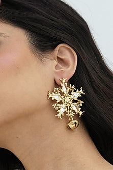 Gold Plated Faux Pearl & Mirror Work Stud Earrings