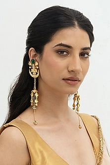 Gold Plated Faux Pearl & Mirror Work Detachable Dangler Earrings