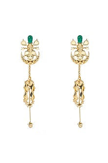 Gold Plated Faux Pearl & Mirror Work Detachable Dangler Earrings