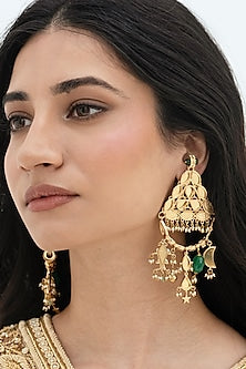 Gold Plated Faux Pearl & Mirror Work Dangler Earrings