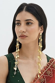 Gold Plated Faux Pearl & Mirror Work Dangler Earrings