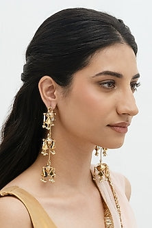 Gold Plated Faux Pearl & Mirror Work Dangler Earrings