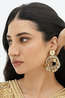 Gold Plated Faux Pearl & Mirror Work Chandbali Earrings