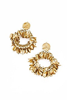 Gold Plated Faux Pearl & Mirror Work Chandbali Earrings
