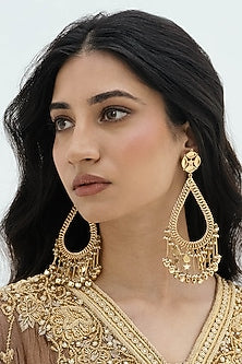 Gold Plated Faux Pearl & Mirror Work Dangler Earrings