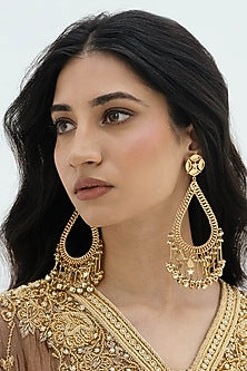 Gold Plated Faux Pearl & Mirror Work Dangler Earrings