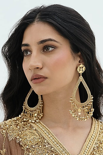 Gold Plated Faux Pearl & Mirror Work Dangler Earrings