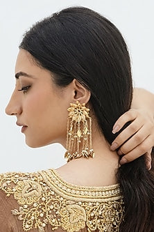 Gold Plated Faux Pearl & Mirror Work Chandbali Earrings