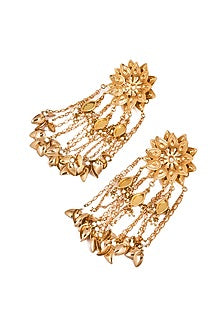Gold Plated Faux Pearl & Mirror Work Chandbali Earrings