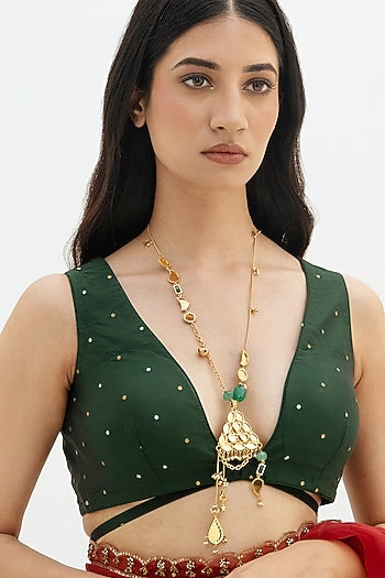 Gold Plated Faux Pearl & Mirror Work Layered Pendant Charm Necklace