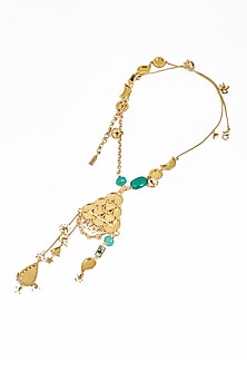 Gold Plated Faux Pearl & Mirror Work Layered Pendant Charm Necklace