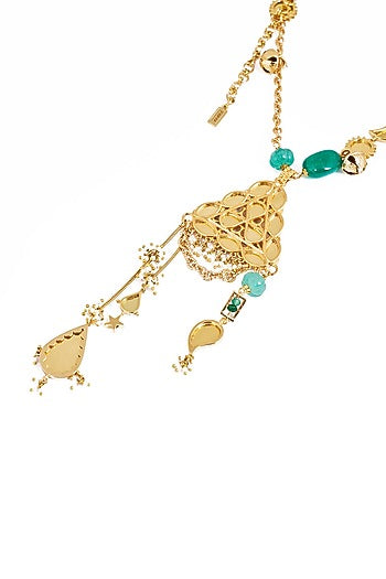 Gold Plated Faux Pearl & Mirror Work Layered Pendant Charm Necklace
