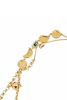 Gold Plated Faux Pearl & Mirror Work Layered Pendant Charm Necklace
