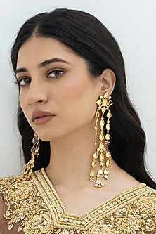 Gold Plated Faux Pearl & Mirror Work Dangler Earrings
