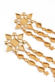 Gold Plated Faux Pearl & Mirror Work Dangler Earrings