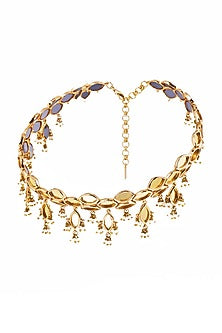 Gold Plated Faux Pearl & Mirror Work Hasli Necklace