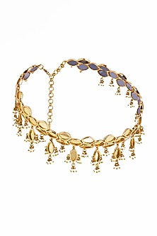 Gold Plated Faux Pearl & Mirror Work Hasli Necklace