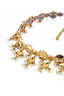 Gold Plated Faux Pearl & Mirror Work Hasli Necklace
