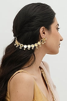 Gold Plated Faux Pearl & Mirror Work Sahara Earrings