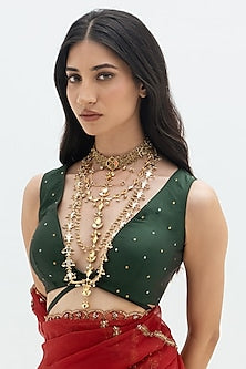 Gold Plated Faux Pearl & Mirror Work Hasli Necklace