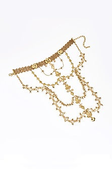Gold Plated Faux Pearl & Mirror Work Hasli Necklace