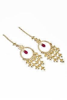 Gold Plated Faux Pearl & Mirror Work Chandbali Earrings