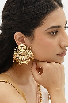 Gold Plated Faux Pearl & Mirror Work Dangler Earrings
