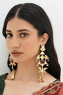 Gold Plated Faux Pearl & Mirror Work Dangler Earrings