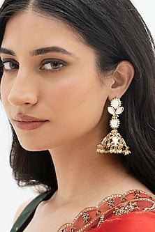 Gold Plated Faux Pearl & Mirror Work Jhumka Earrings