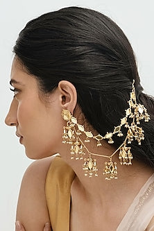 Gold Plated Faux Pearl & Mirror Work Sahara Earrings