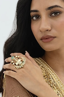 Gold Plated Faux Pearl & Mirror Work Ring