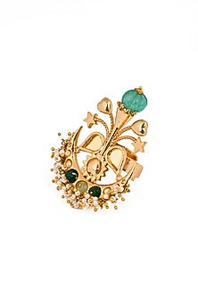 Gold Plated Faux Pearl & Mirror Work Ring