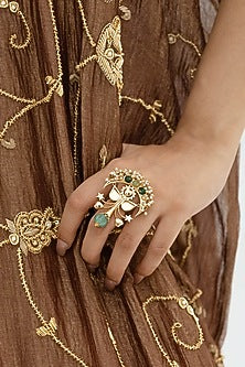 Gold Plated Faux Pearl & Mirror Work Ring