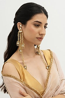 Gold Plated Faux Pearl & Mirror Work Jhumka Earrings