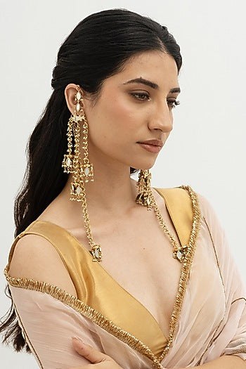 Gold Plated Faux Pearl & Mirror Work Jhumka Earrings