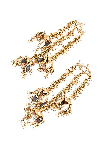 Gold Plated Faux Pearl & Mirror Work Jhumka Earrings