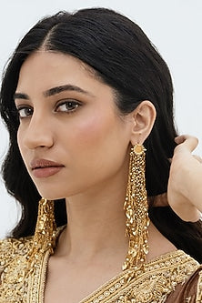 Gold Plated Faux Pearl & Mirror Work Dangler Earrings