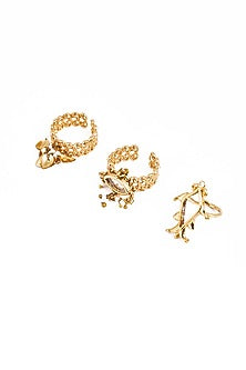 Gold Plated Faux Pearl & Mirror Work Rings (Set Of 3)