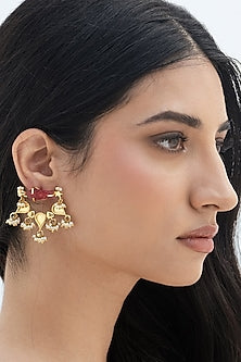 Gold Plated Faux Pearl & Mirror Work Dangler Earrings