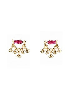 Gold Plated Faux Pearl & Mirror Work Dangler Earrings