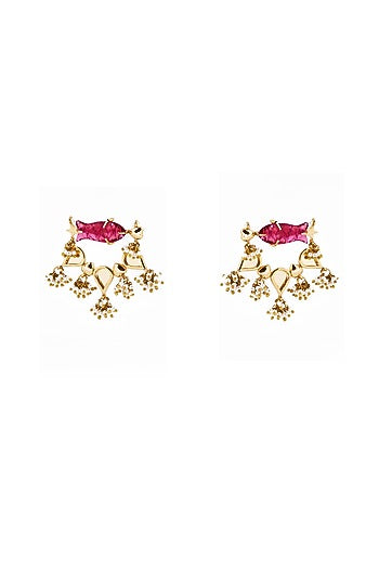 Gold Plated Faux Pearl & Mirror Work Dangler Earrings