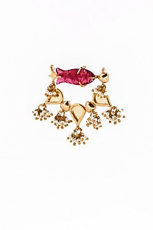 Gold Plated Faux Pearl & Mirror Work Dangler Earrings