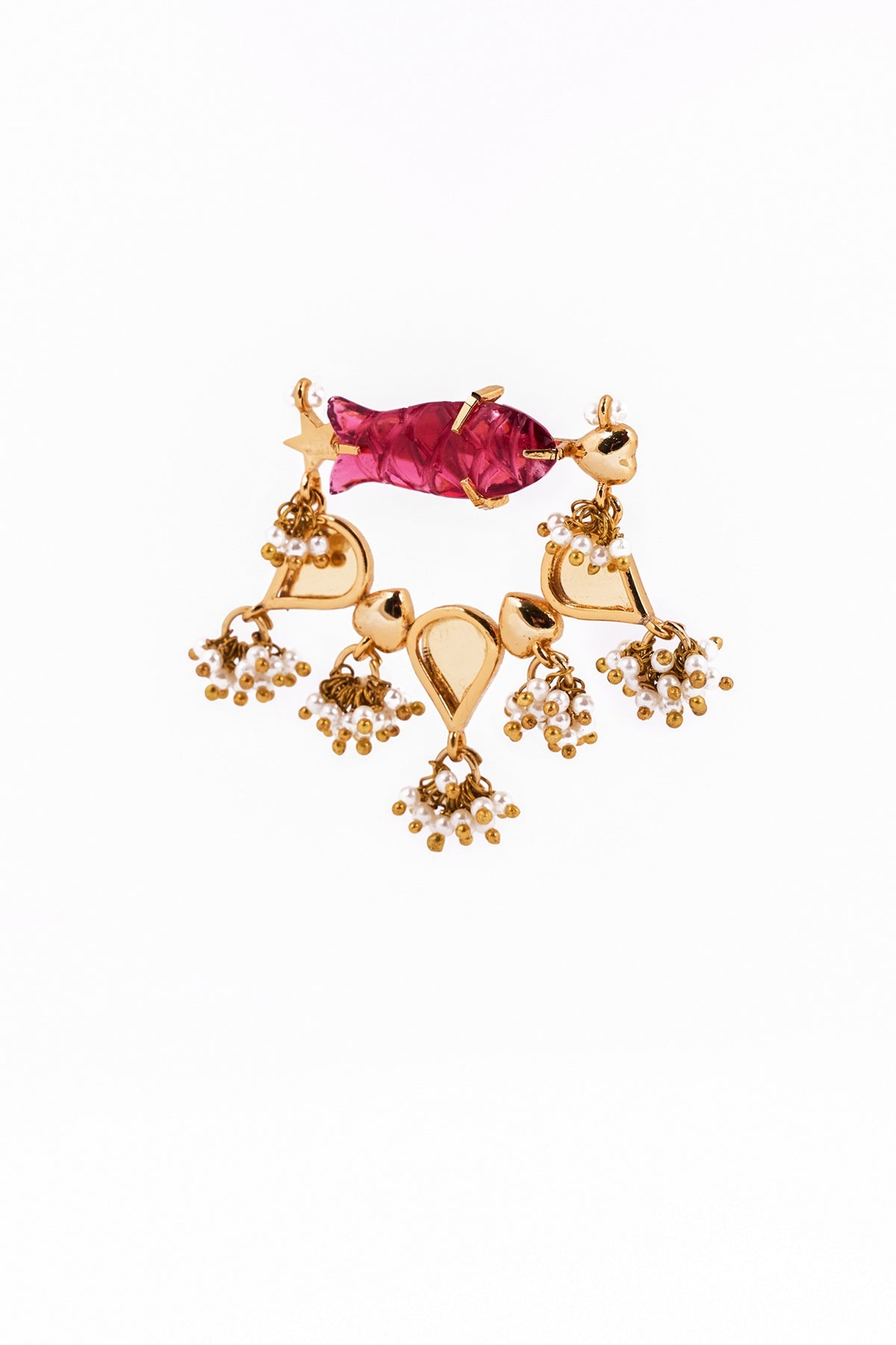Gold Plated Faux Pearl & Mirror Work Dangler Earrings