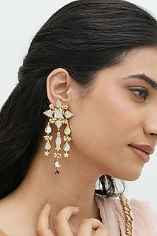 Gold Plated Faux Pearl & Mirror Work Dangler Earrings