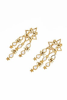 Gold Plated Faux Pearl & Mirror Work Dangler Earrings
