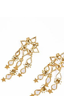 Gold Plated Faux Pearl & Mirror Work Dangler Earrings
