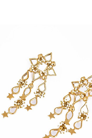 Gold Plated Faux Pearl & Mirror Work Dangler Earrings